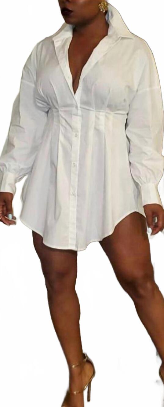 NEW THE SANG button down shirt dress in white